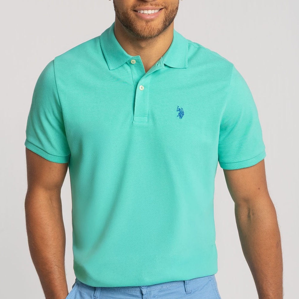 Aqua Teal Solid Pique Polo Shirt (S)